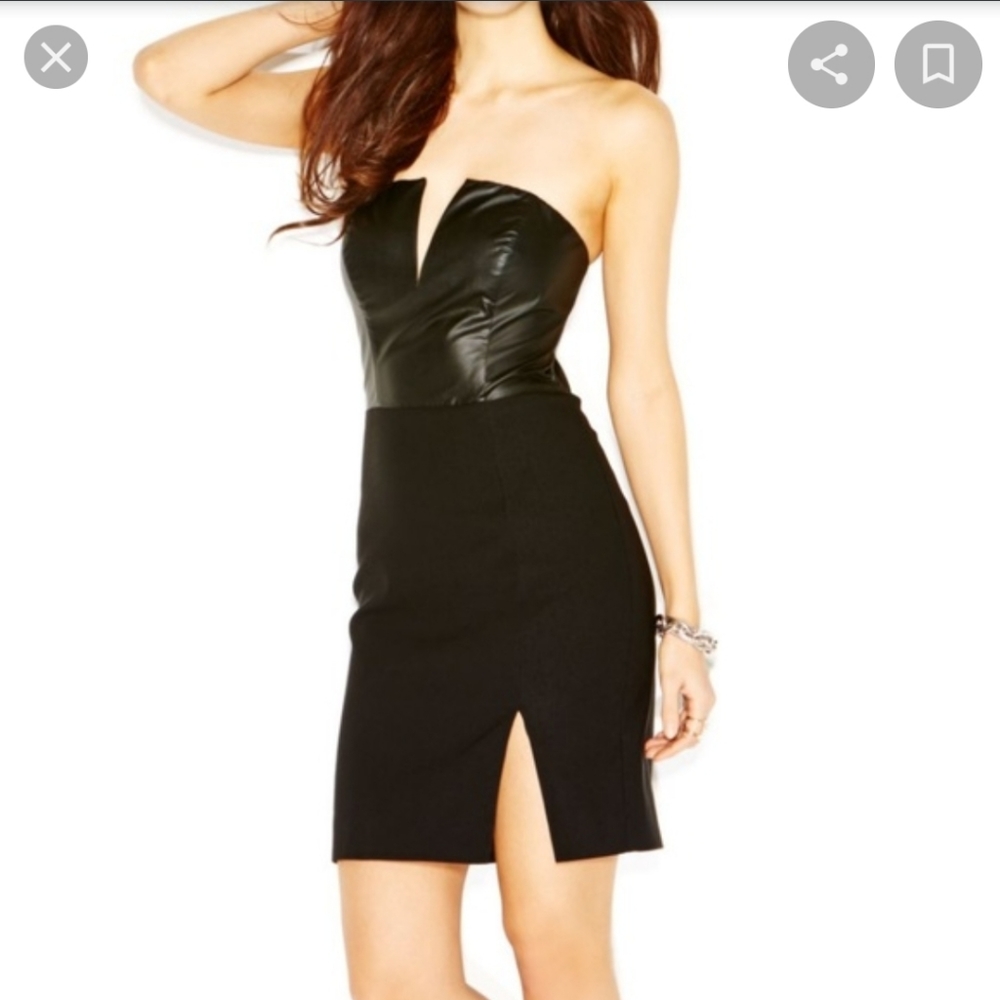 Guess Faux Leather Strapless Dress